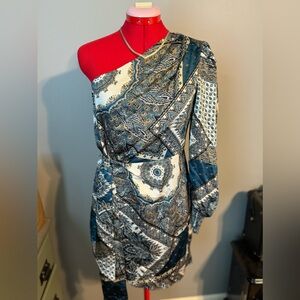 Asymmetrical neckline Mini Dress One Sleeve